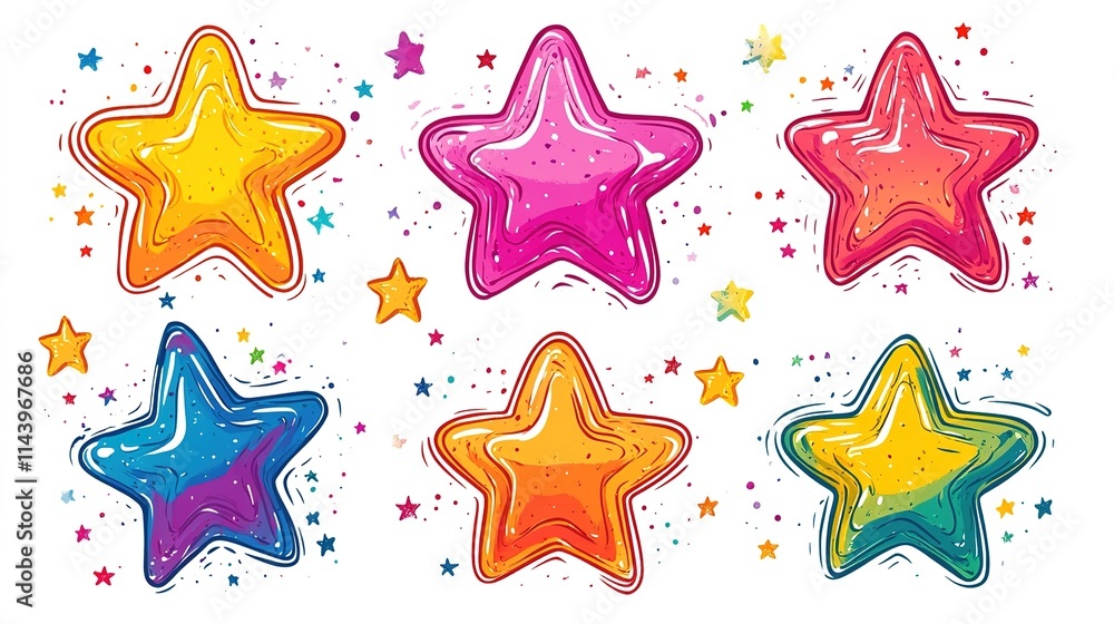Obraz premium Stars on white background. Children's drawing of stars in icon style. Christmas and New Year