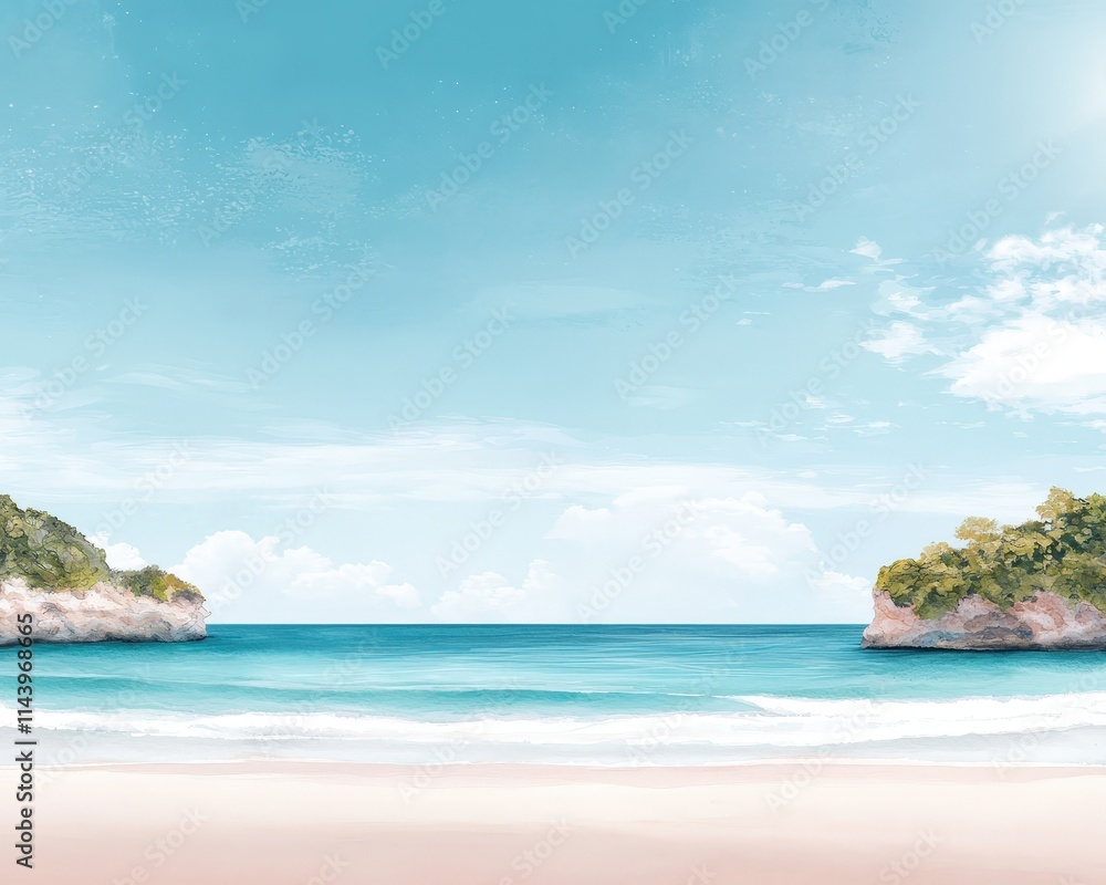 A serene coastal cove with small waves and vibrant green cliffs A serene coastal cove with small waves and vibrant green cliffs