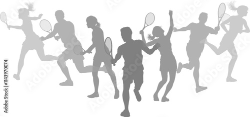 Silhouette Tennis players set. Active sports people healthy players fitness silhouettes concept.