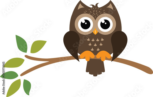Friendly owl on tree branch