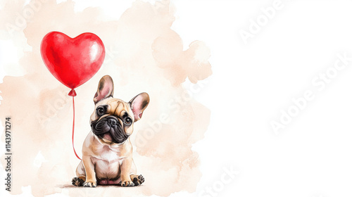 Valentine's Day, Cute French Bulldog with red heart balloon, perfect for pet lovers