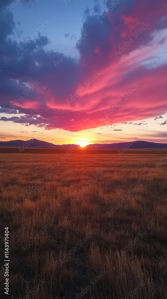 A wide-open field with a warm sunset in the distance, the sky filled with tranquil colors. A wide-open field with a warm sunset in the distance, the sky filled with tranquil colors.