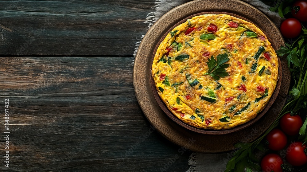 Omelet with fried eggs and veggies, ready to eat. Omelet with fried eggs and veggies, ready to eat.