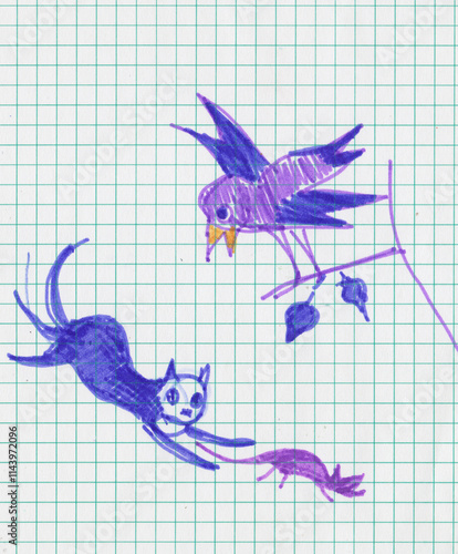 cat, mouse and crow photo