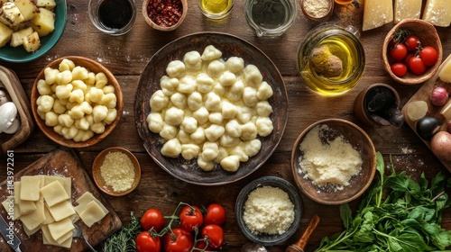 Making fresh potato gnocchi on table photo