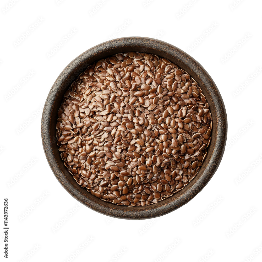A bowl of brown flax seeds sitting on a clean transparent background ready for culinary and nutritional use, Flax seeds in bowl on transparent background A bowl of brown flax seeds sitting on a clean transparent background ready for culinary and nutritional use, Flax seeds in bowl on transparent background