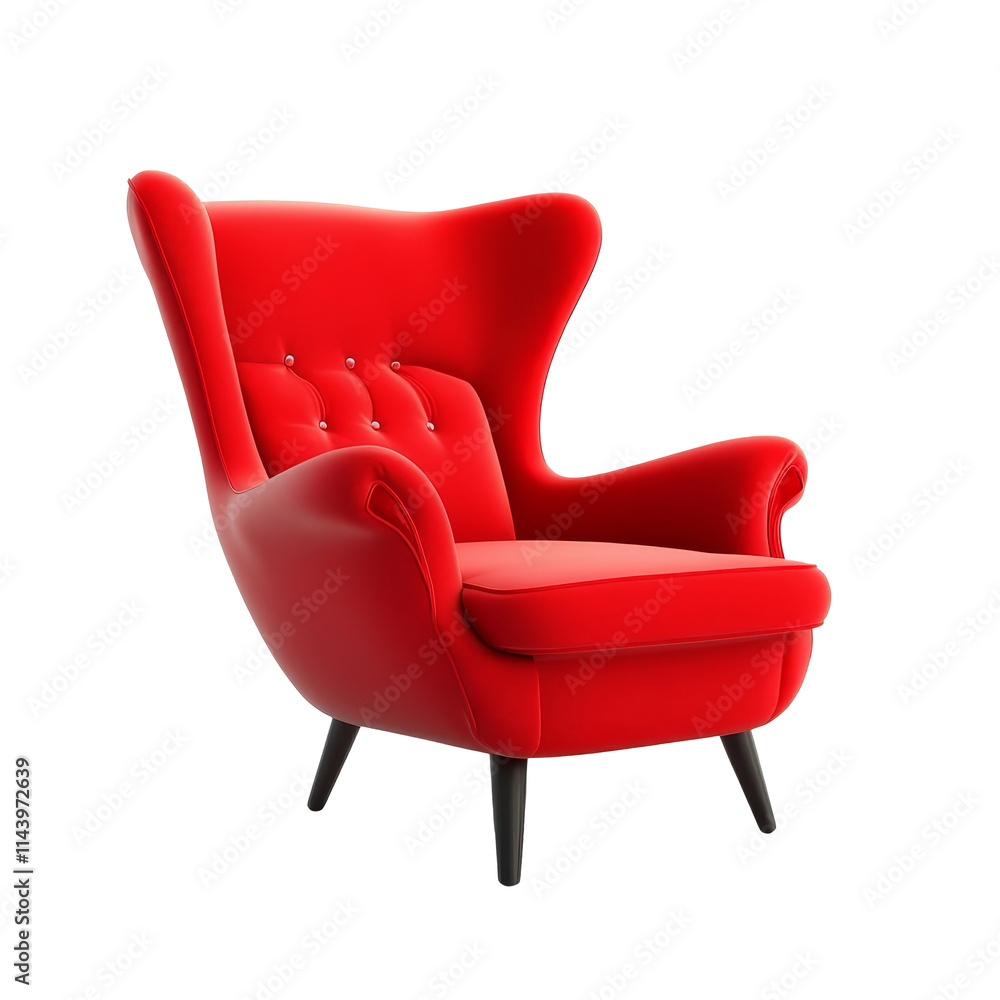 Bright red armchair set against a clean transparent background ideal for modern interior design inspiration, red chair isolated on transparent Bright red armchair set against a clean transparent background ideal for modern interior design inspiration, red chair isolated on transparent