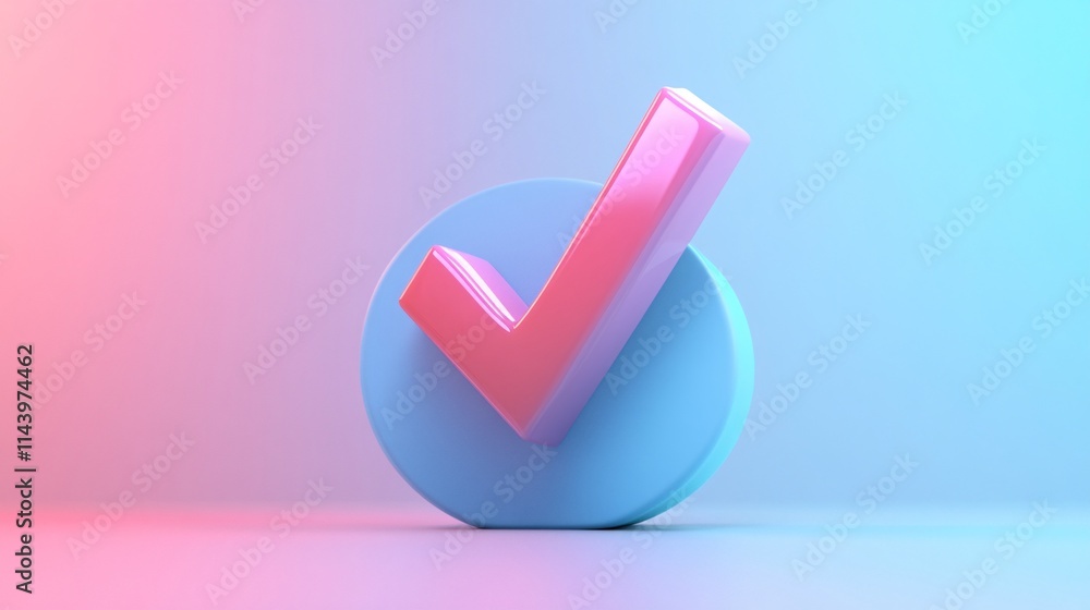 A vibrant, stylized 3D checkmark in pink and blue, symbolizing approval and success in a modern design. A vibrant, stylized 3D checkmark in pink and blue, symbolizing approval and success in a modern design.