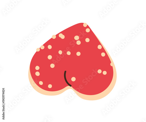 Heart-shaped gummy candy. Sweet chewy snack with sugar sprinkles. Jelly valentine, gum confectionery, romantic marmalade, treat. Flat graphic vector illustration isolated on white background