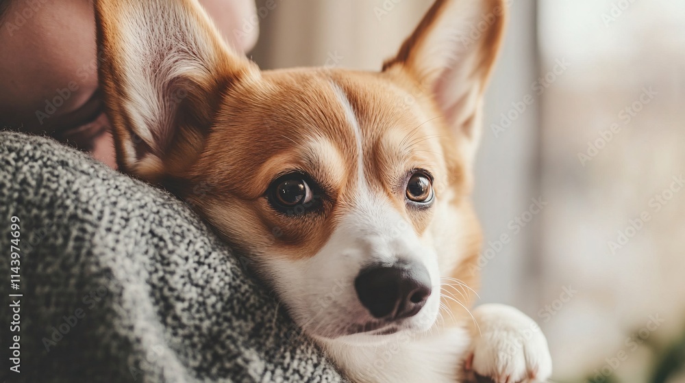 A close-up of a person embracing a fluffy corgi, showcasing their affectionate bond in a cozy indoor setting. A close-up of a person embracing a fluffy corgi, showcasing their affectionate bond in a cozy indoor setting.
