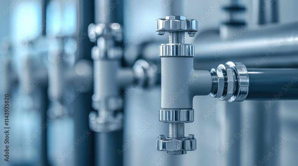 Close up of industrial pipe junction showcasing metal fittings and connections, emphasizing intricate design and functionality of pipeline system Close up of industrial pipe junction showcasing metal fittings and connections, emphasizing intricate design and functionality of pipeline system