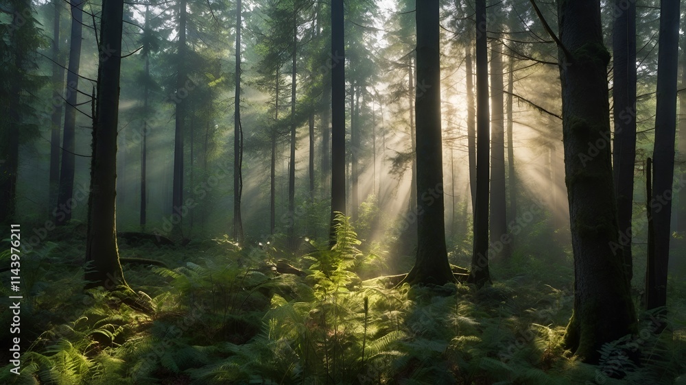 Obraz premium misty morning in the forest