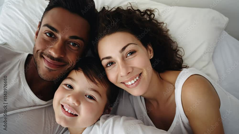 Happy Multiracial Family Smiling Together at Home, Looking Close-Up Portrait Happy Multiracial Family Smiling Together at Home, Looking Close-Up Portrait