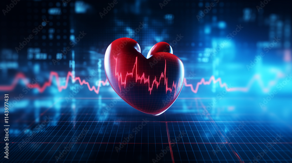 Red heart with an electrocardiogram (ECG) line running through it, set ...