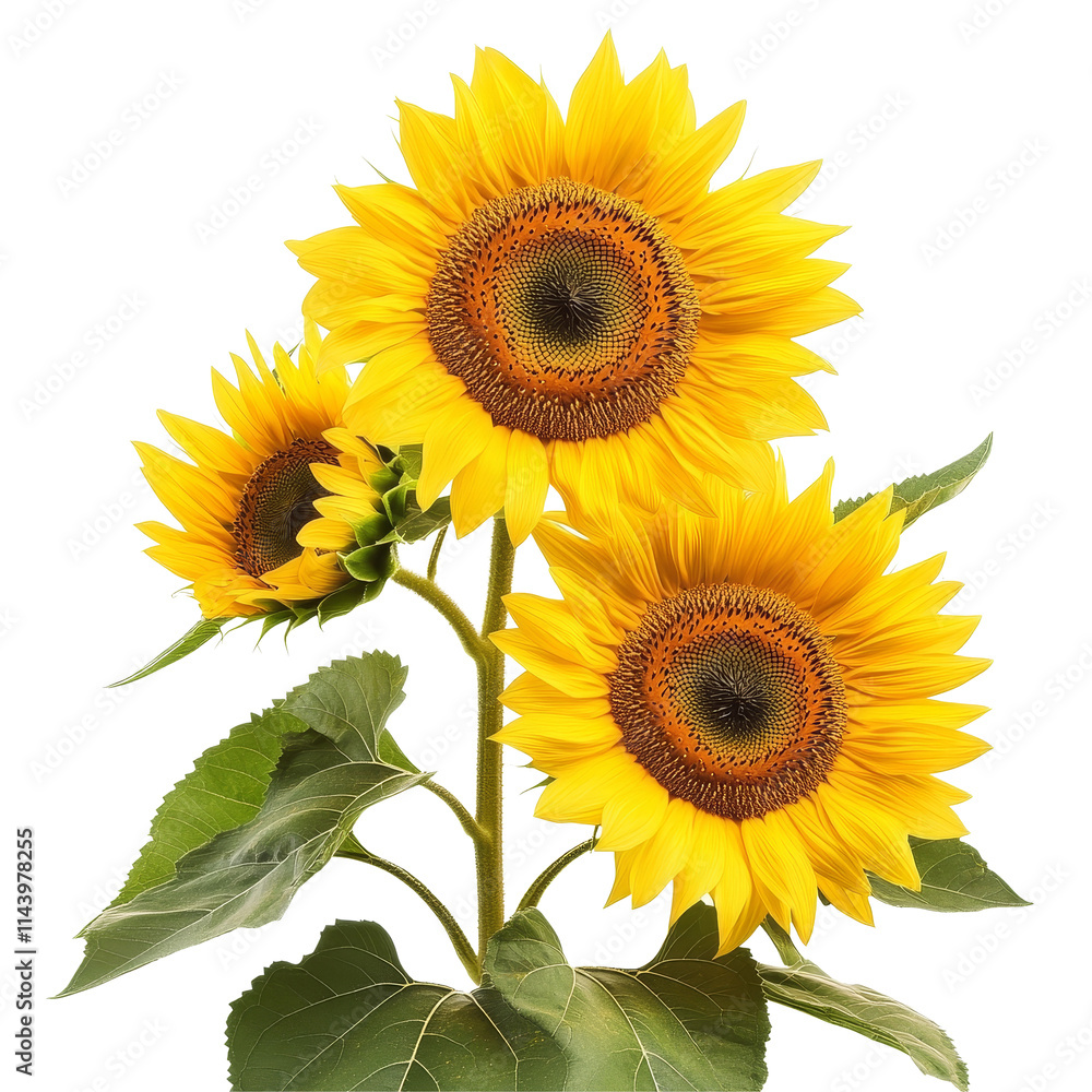 Bright sunflowers with vibrant yellow petals and dark centers isolated against a transparent background, sunflowers isolated on transparent background Bright sunflowers with vibrant yellow petals and dark centers isolated against a transparent background, sunflowers isolated on transparent background