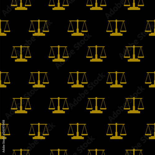 Scale of justice icon seamless pattern isolated on black background