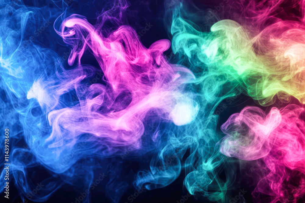 Fototapeta premium Vibrant multicolored smoke swirls on dark background