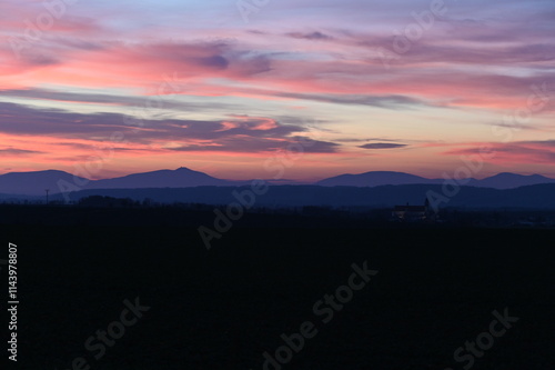 beautiful sunset in the Czech mountains photo