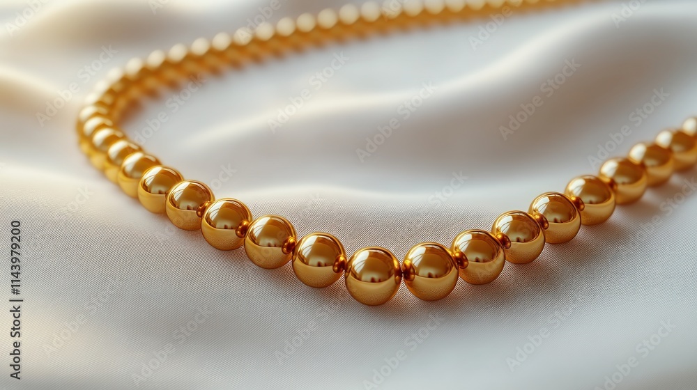 Golden pearl necklace on silk fabric. Golden pearl necklace on silk fabric.