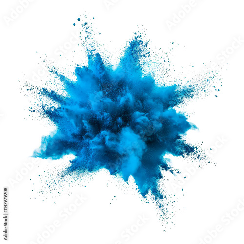 Turquoise powder explosion captured in an isolated environment with dynamic particle dispersion, turkis color powder pulver explosion isolated on transparent background photo