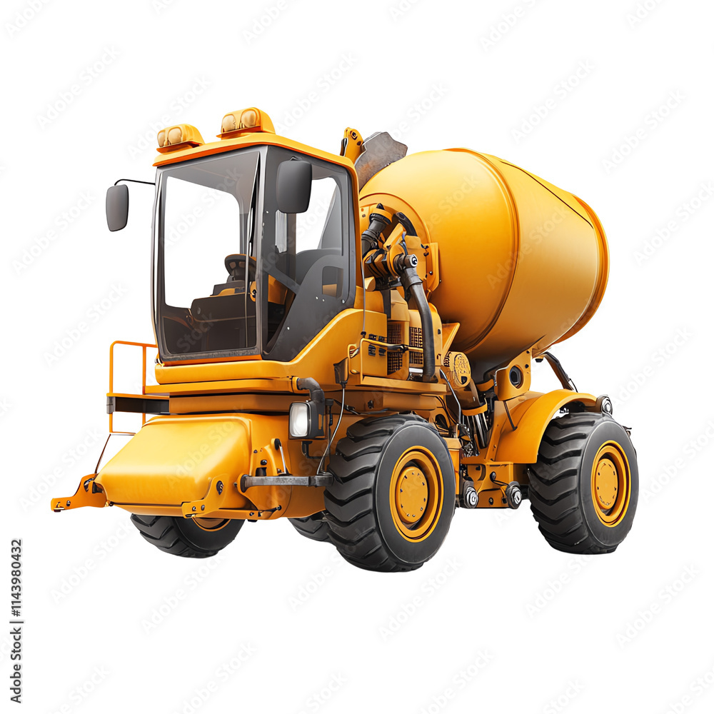 A vibrant yellow concrete mixer truck designed for efficient construction work in urban environments.,transparent background A vibrant yellow concrete mixer truck designed for efficient construction work in urban environments.,transparent background