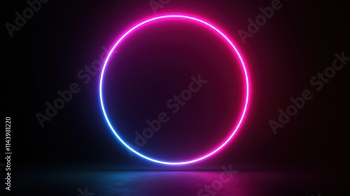 A vibrant neon circle glowing in blue and pink against a dark background.