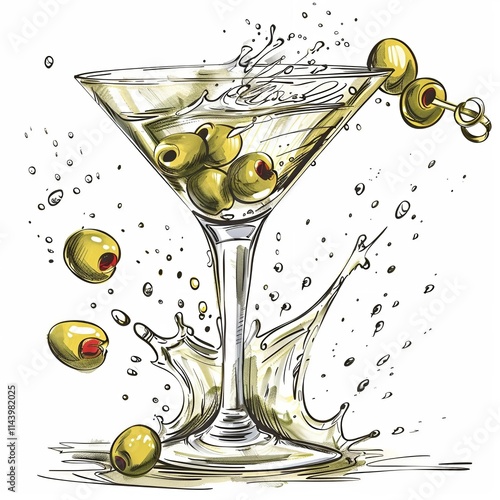 martini glass with olives