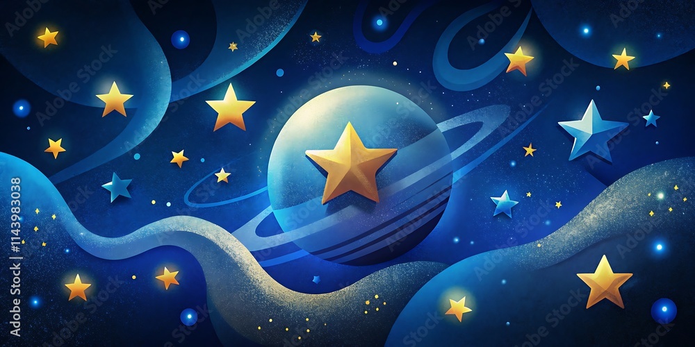 Fototapeta premium Fondo azul abstracto con estrellas suavemente brillantes, espacio cósmico de ensueño con estrellas brillantes, luces brillantes y tranquilas en el cielo nocturno.
