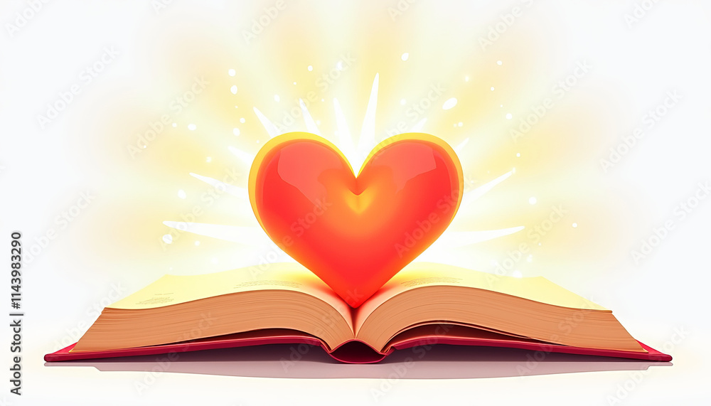 Open book with a glowing grateful heart rising from its pages, radiating light and positivity Open book with a glowing grateful heart rising from its pages, radiating light and positivity