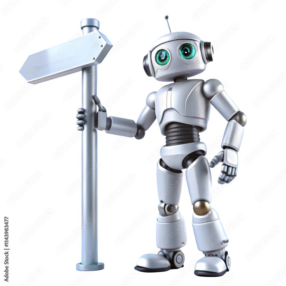 3d render of automated robot character pointing finger on transparent background 3d render of automated robot character pointing finger on transparent background