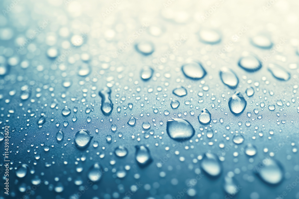Close-up of water droplets on a smooth blue surface Close-up of water droplets on a smooth blue surface