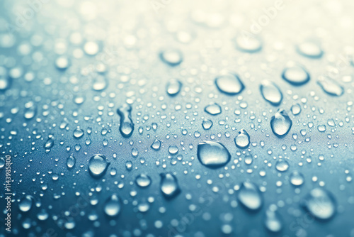 Close-up of water droplets on a smooth blue surface