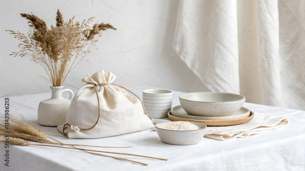 Minimalist dining setup with beige tones Minimalist dining setup with beige tones