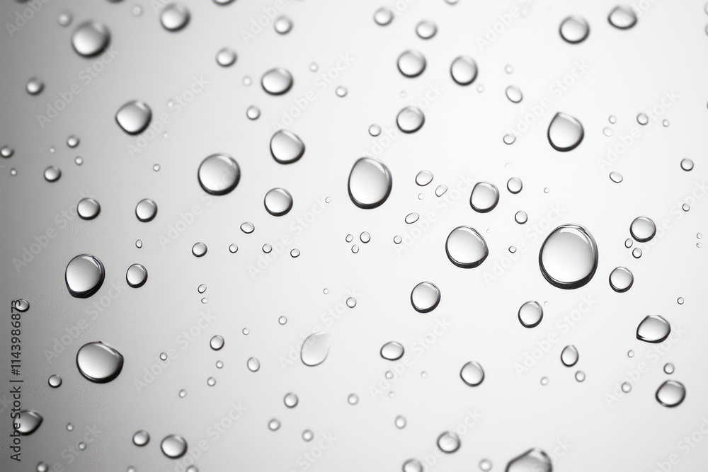 Clear water droplets on glass surface reflecting light in abstract pattern Clear water droplets on glass surface reflecting light in abstract pattern
