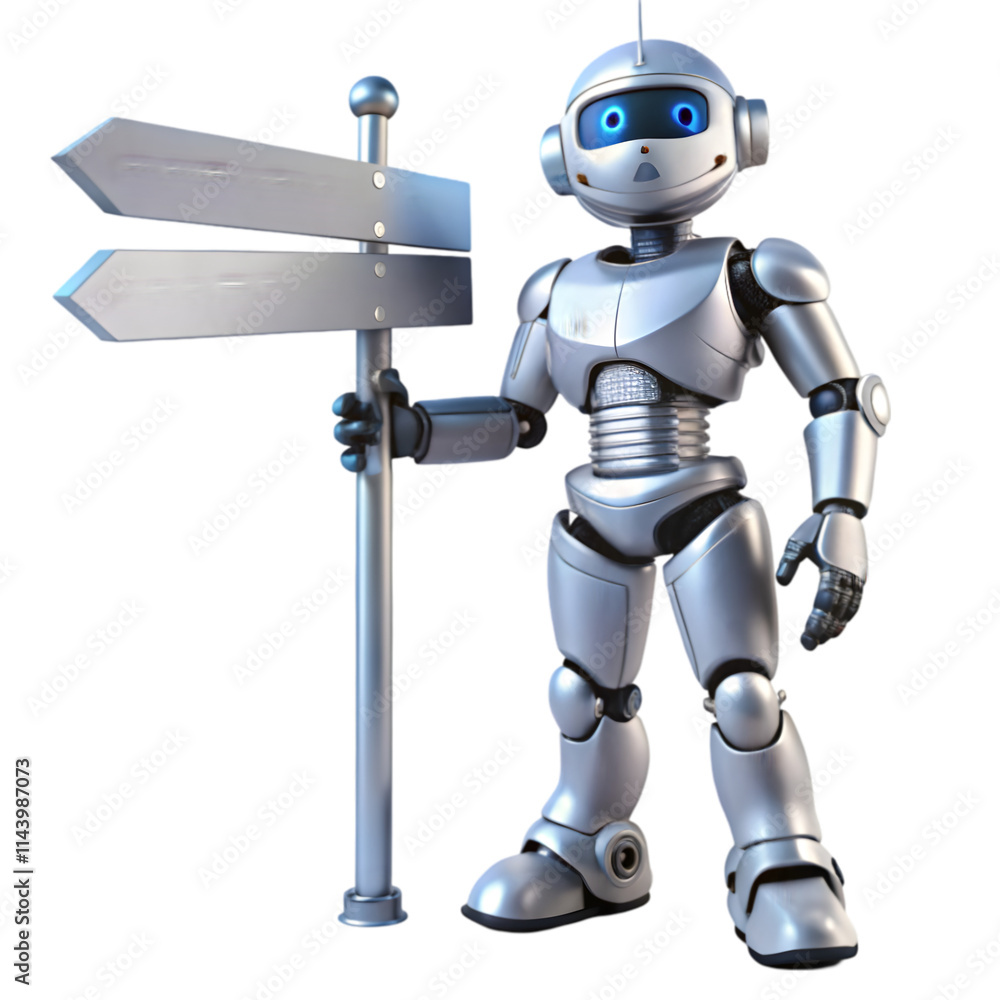 3d render of automated robot character pointing finger on transparent background 3d render of automated robot character pointing finger on transparent background