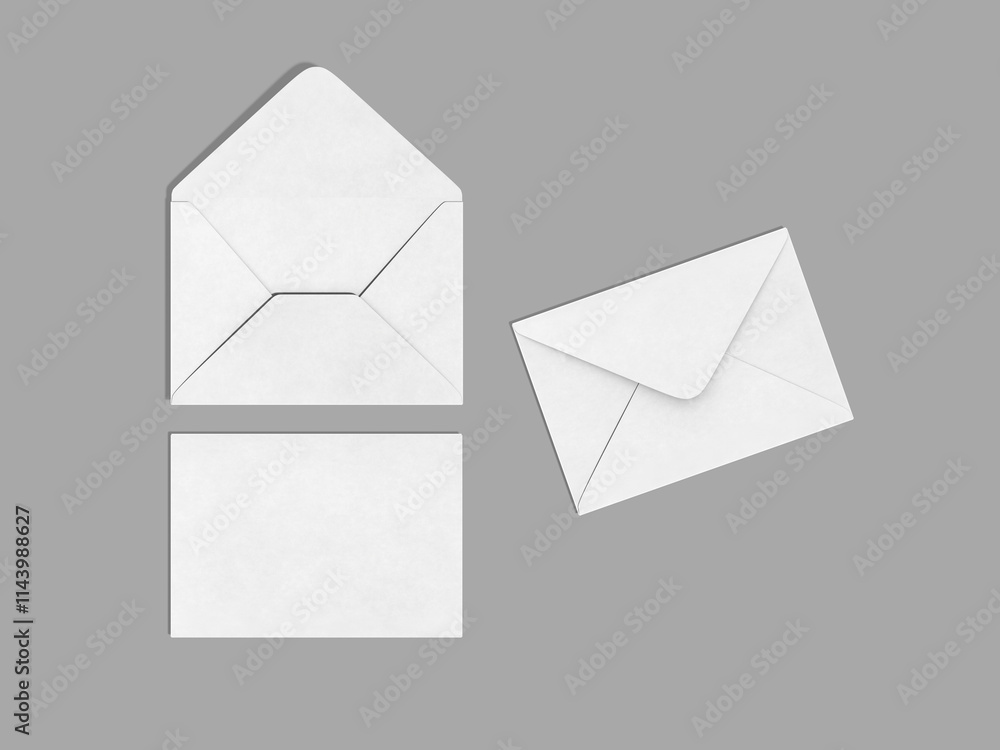 White Blank Three Envelope Mockup 3D Rendering White Blank Three Envelope Mockup 3D Rendering