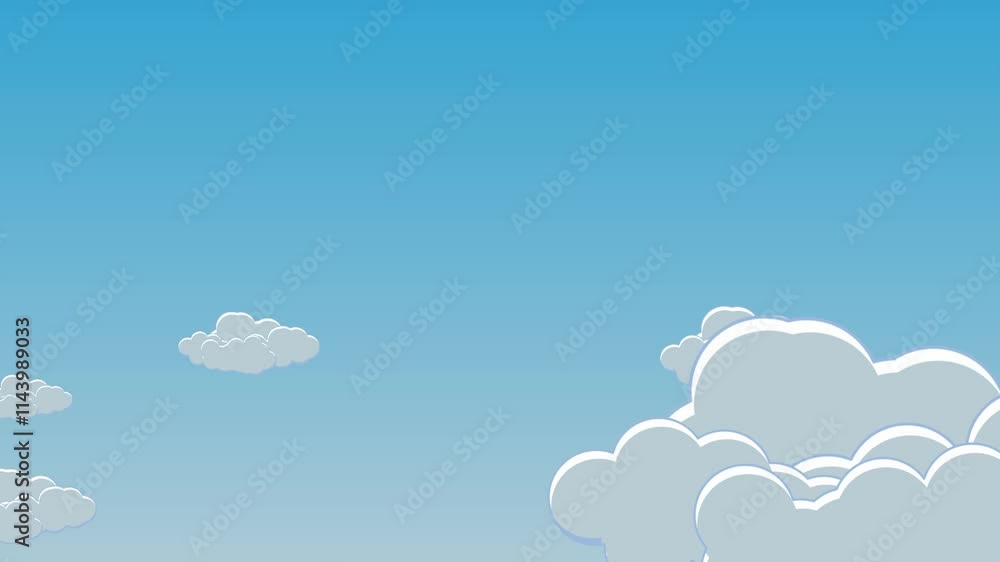 animation vidéo cartoon avec des nuages se séparant sur fond bleu