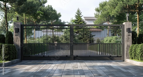 Sliding Gate System. Automatic Iron Gate for House with Metal Finish