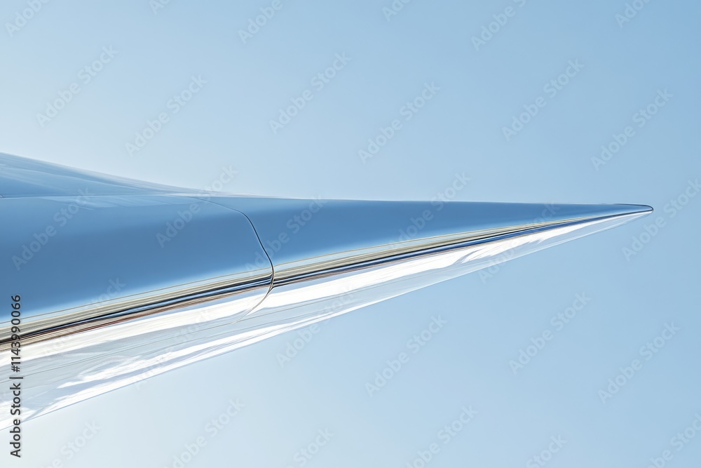 Sleek, metallic structure points towards a clear blue sky, reflecting light and showcasing modern design. Sleek, metallic structure points towards a clear blue sky, reflecting light and showcasing modern design.