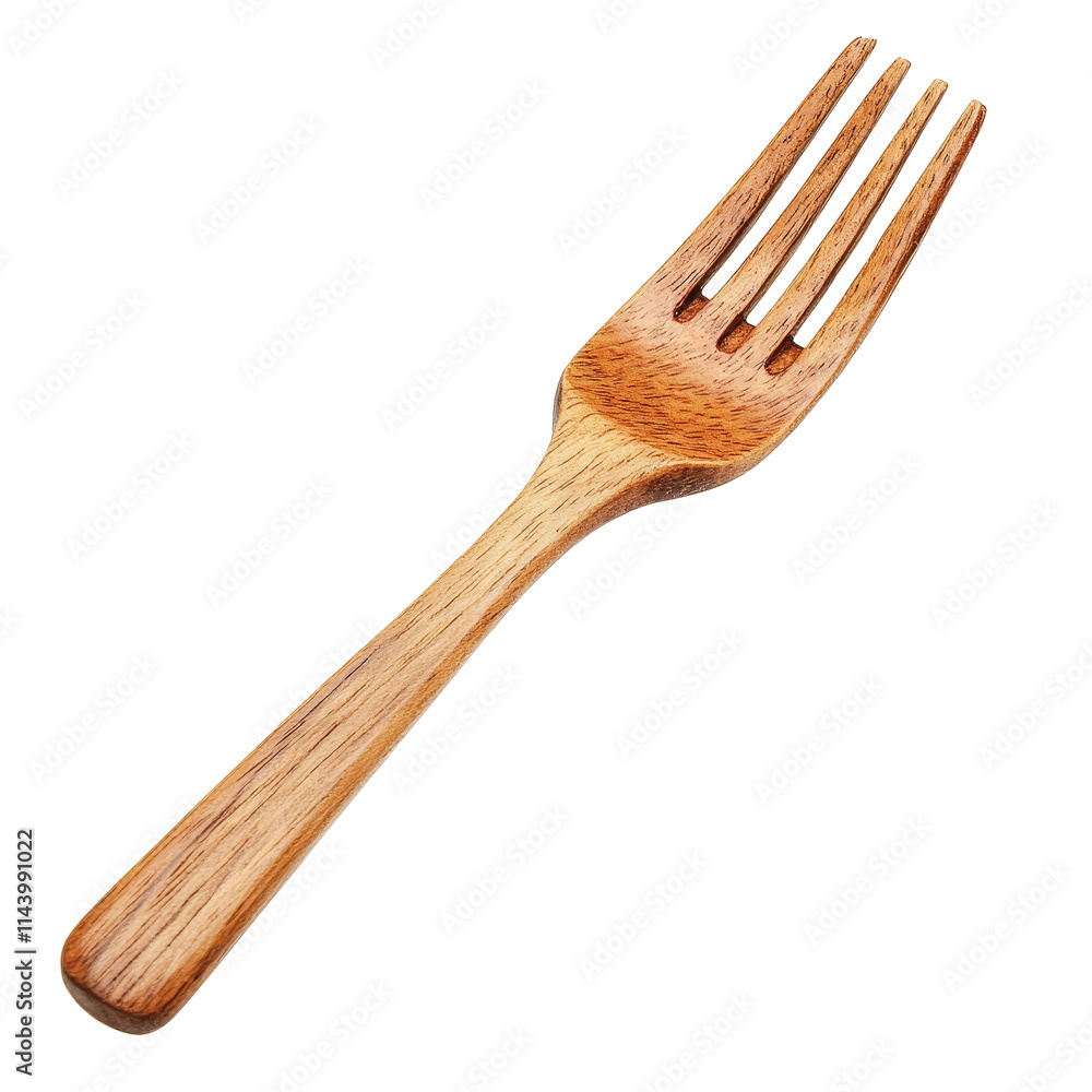 Natural wooden fork isolated on a transparent background for kitchen and dining use, Wooden fork natural wood isolated on transparent background