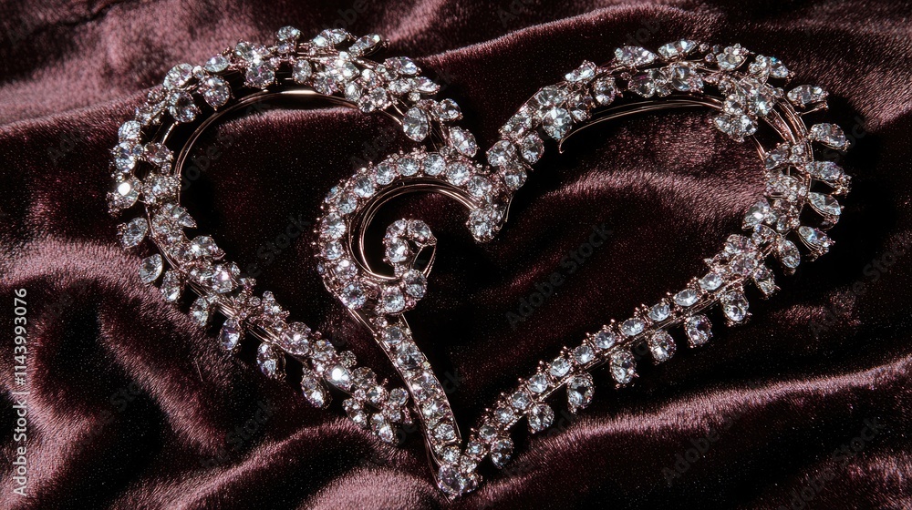 Obraz premium Elegant Heart-Shaped Brooch Adorned with Sparkling Gems on Satin
