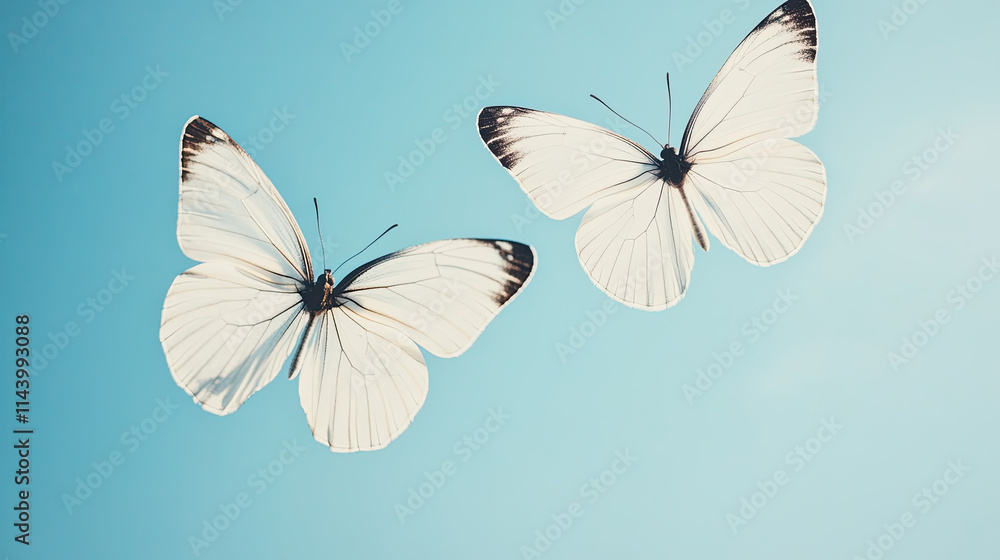 Obraz premium Graceful butterflies dancing in clear blue sky nature photography serene environment aerial view beauty of life
