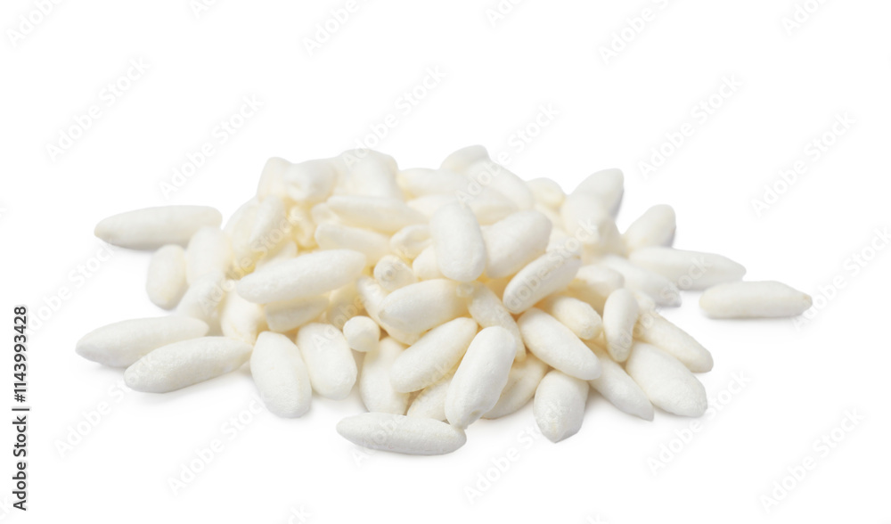 Heap of puffed rice isolated on white