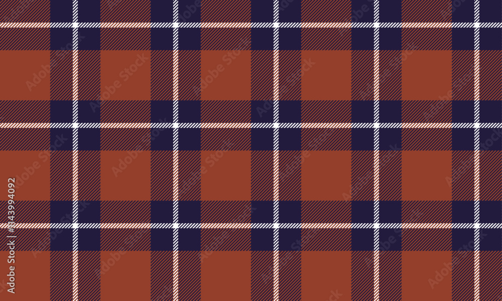 Plaid fabric pattern, orange, blue, white, seamless for textiles, and for designing clothes, skirts, tablecloths or decorative fabrics. Vector illustration. Plaid fabric pattern, orange, blue, white, seamless for textiles, and for designing clothes, skirts, tablecloths or decorative fabrics. Vector illustration.