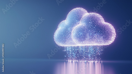 Digital Rain: Abstract cloud computing concept with data raining down from a stylized cloud.  A futuristic and symbolic representation of data storage and transfer in a dynamic and ethereal setting. photo