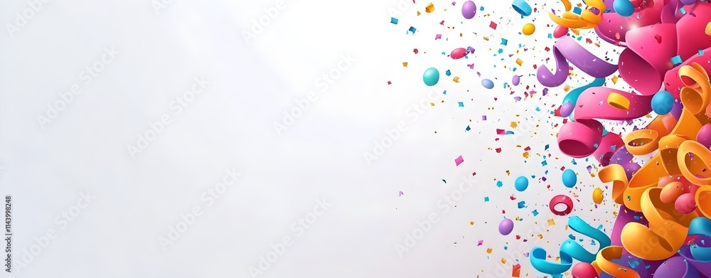 Obraz premium Colorful Party Confetti on White Background with Copy Space