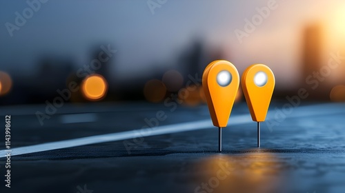 Two colorful pins on a detailed map designate the starting and destination points of a GPS navigation system, which is used for effective route planning and guidance. photo