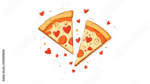 Two slices of pizza with hearts on them