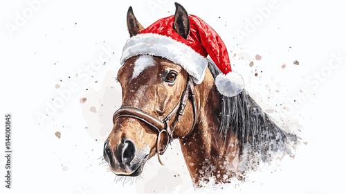Horse wearing a Santa hat