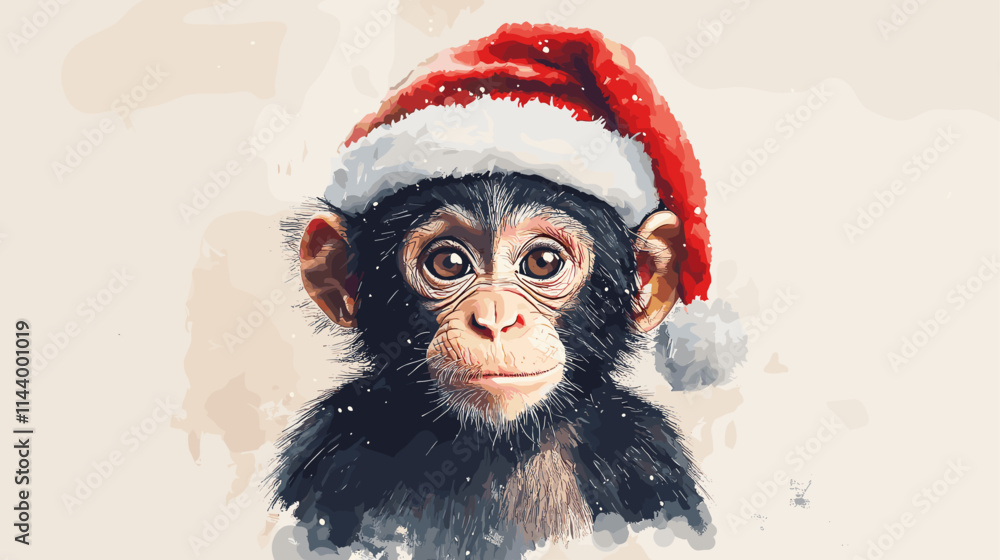 Monkey wearing a red hat and a red Santa hat Monkey wearing a red hat and a red Santa hat